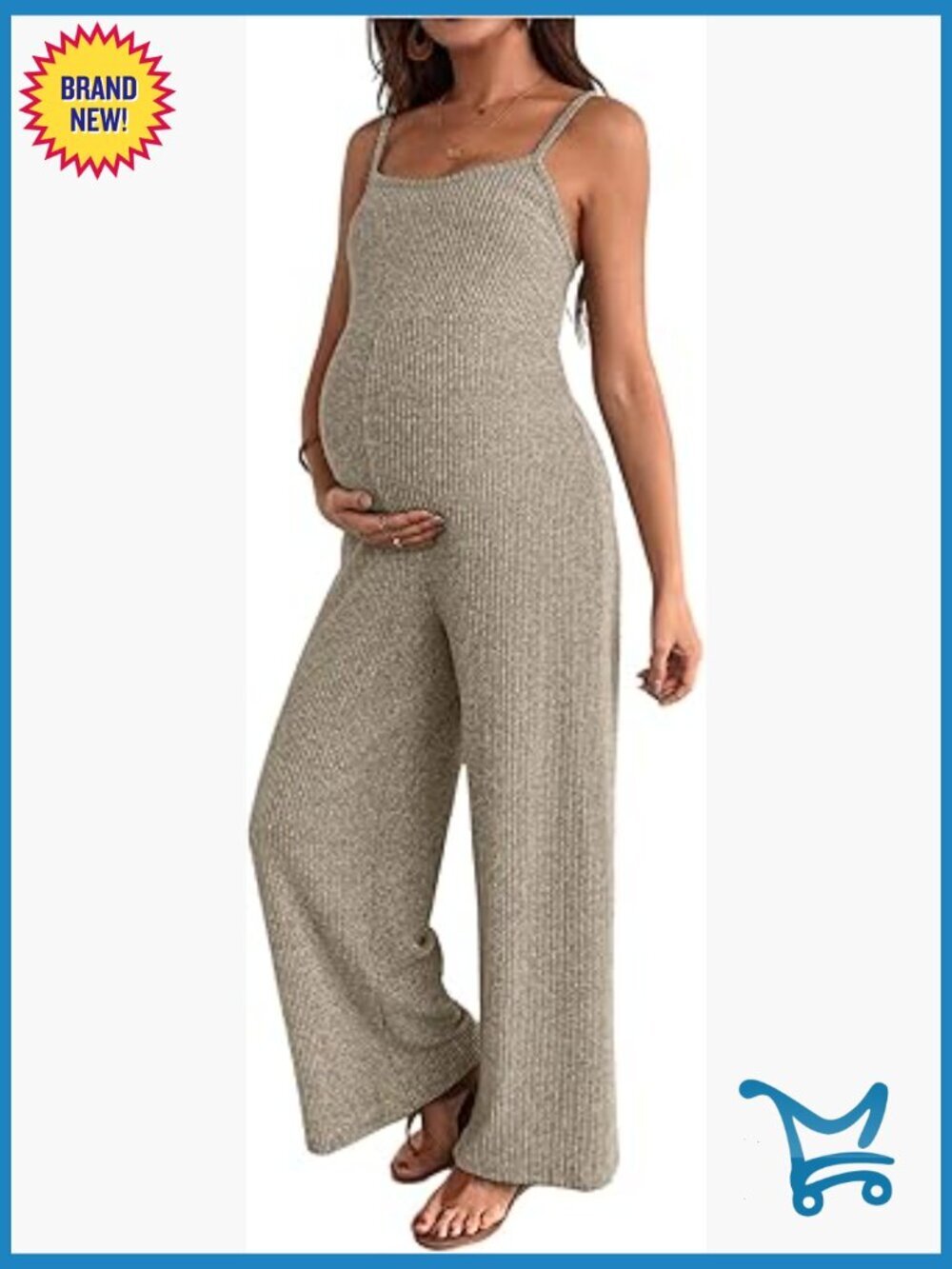 Maternity Cami Jumpsuit Spaghetti Strap Rib Wide Leg Overalls Romper Vacation